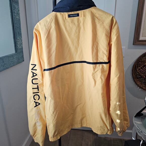 Vintage Nautica Gold/Blue Zip Up Wind Breaker Hidden Hood Mens Size XL - Picture 5 of 11